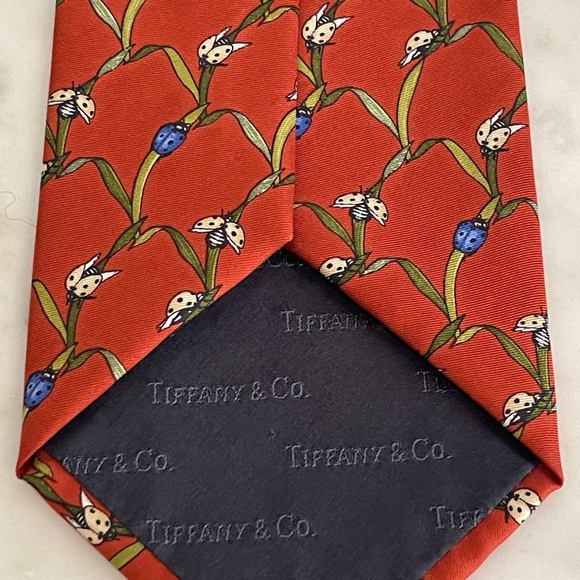 Tiffany & Co Rust Red Ladybugs Blue and Red Pattern Tie - Picture 2 of 5